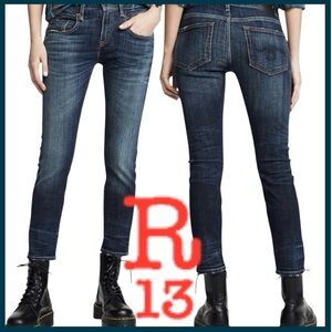 R13 Biker Boy Howell Indigo Mid-Rise Cropped Jeans (25x25)